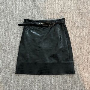 Black Crocodile-Embossed Skirt